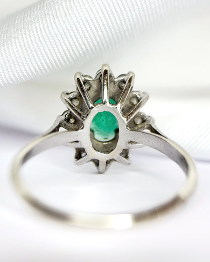 Bague Marguerite Émeraude 0.54 carat &amp; Diamants 0.24 carat "Philomène"