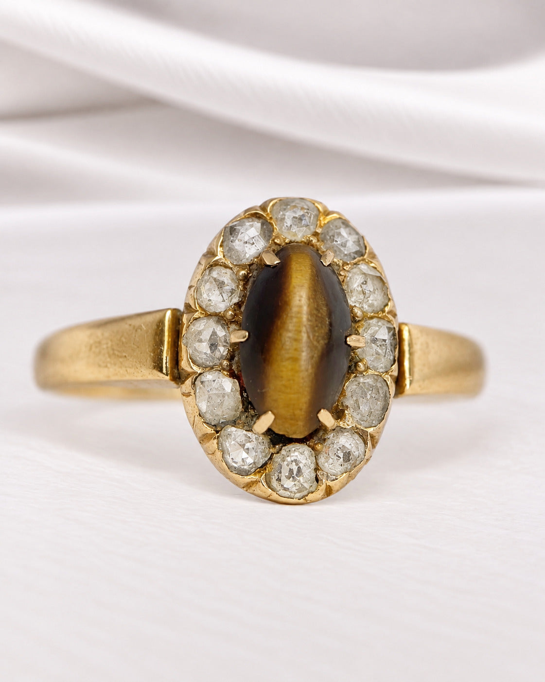 0|Tiger’s Eye Daisy Ring, 0.60 carat &amp; 0.39 carat Diamonds “Carmen”