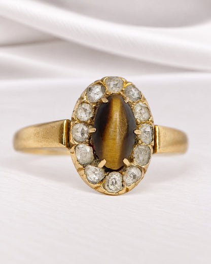 0|Tiger’s Eye Daisy Ring, 0.60 carat &amp; 0.39 carat Diamonds “Carmen”