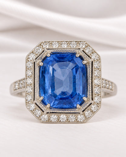 Bague Style Art-Déco Saphir Ceylan 3.07 carats &amp; Diamants 0.35 carat "Sofia"