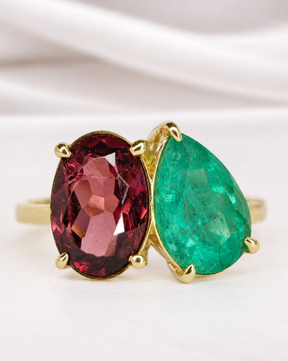 Bague Émeraude de Colombie 2.25 carats &amp; Grenat Rhodolite 2.40 carats  "Marjorie"