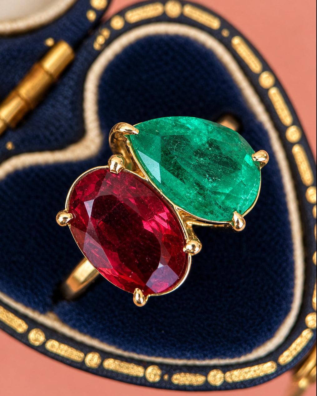 Bague Émeraude de Colombie 2.25 carats &amp; Grenat Rhodolite 2.40 carats  "Marjorie"