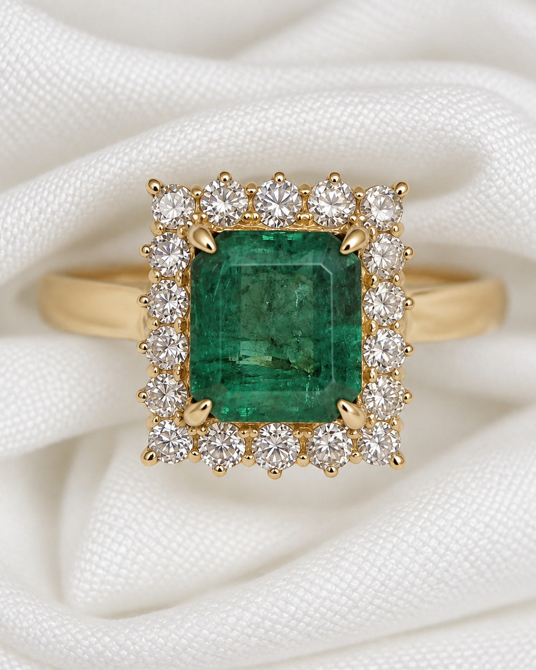 Bague Marguerite Émeraude 1.80 carat &amp; Diamants 0.36 carat "Eva"