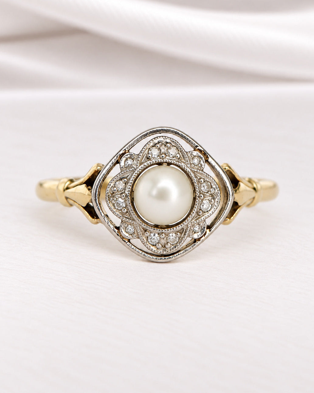 Bague Art-Déco Perle &amp; Diamants "Ornella"