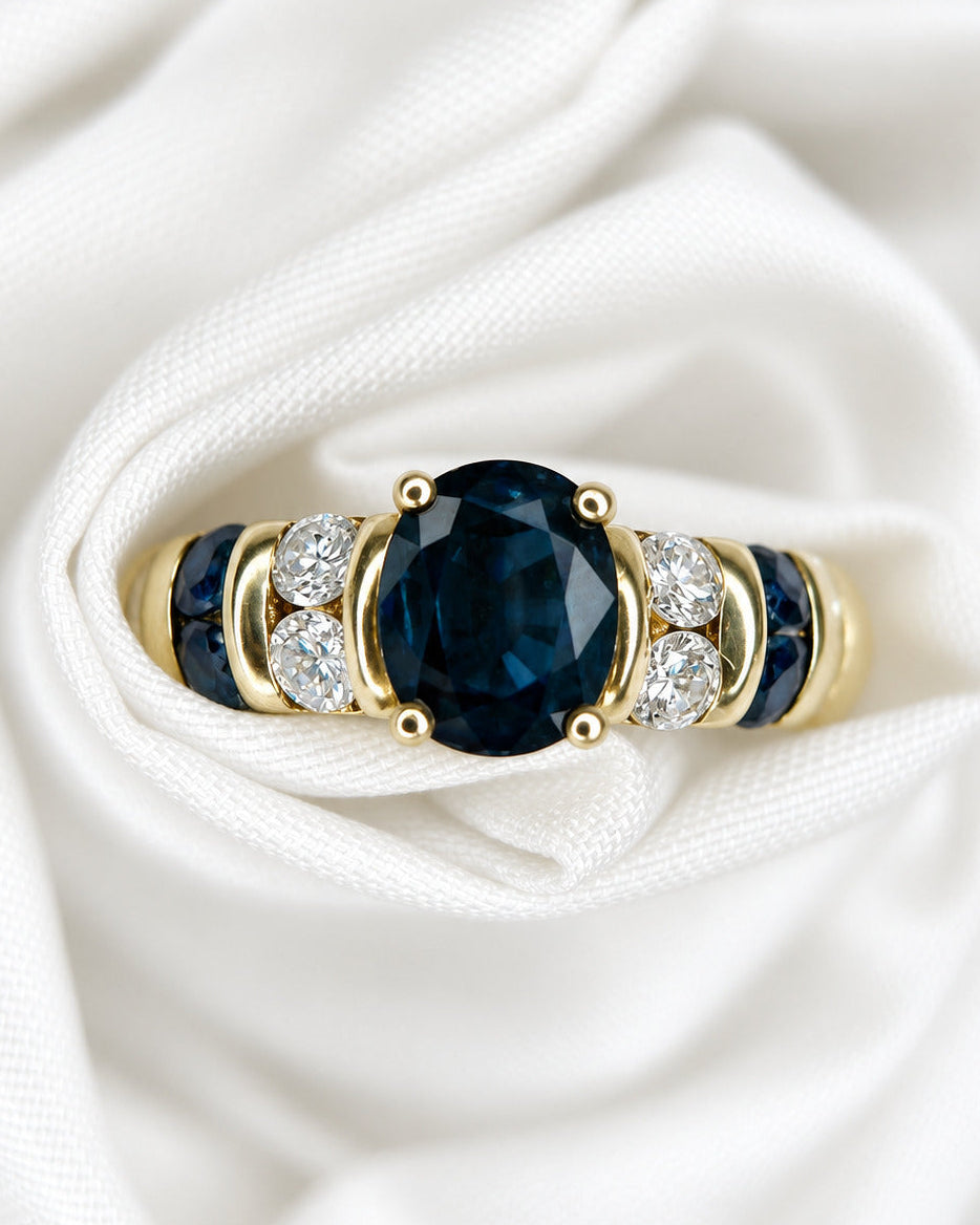Bague Jonc Saphirs 1.43 carat &amp; Diamants 0.38 carat 4.47g "Coraline"