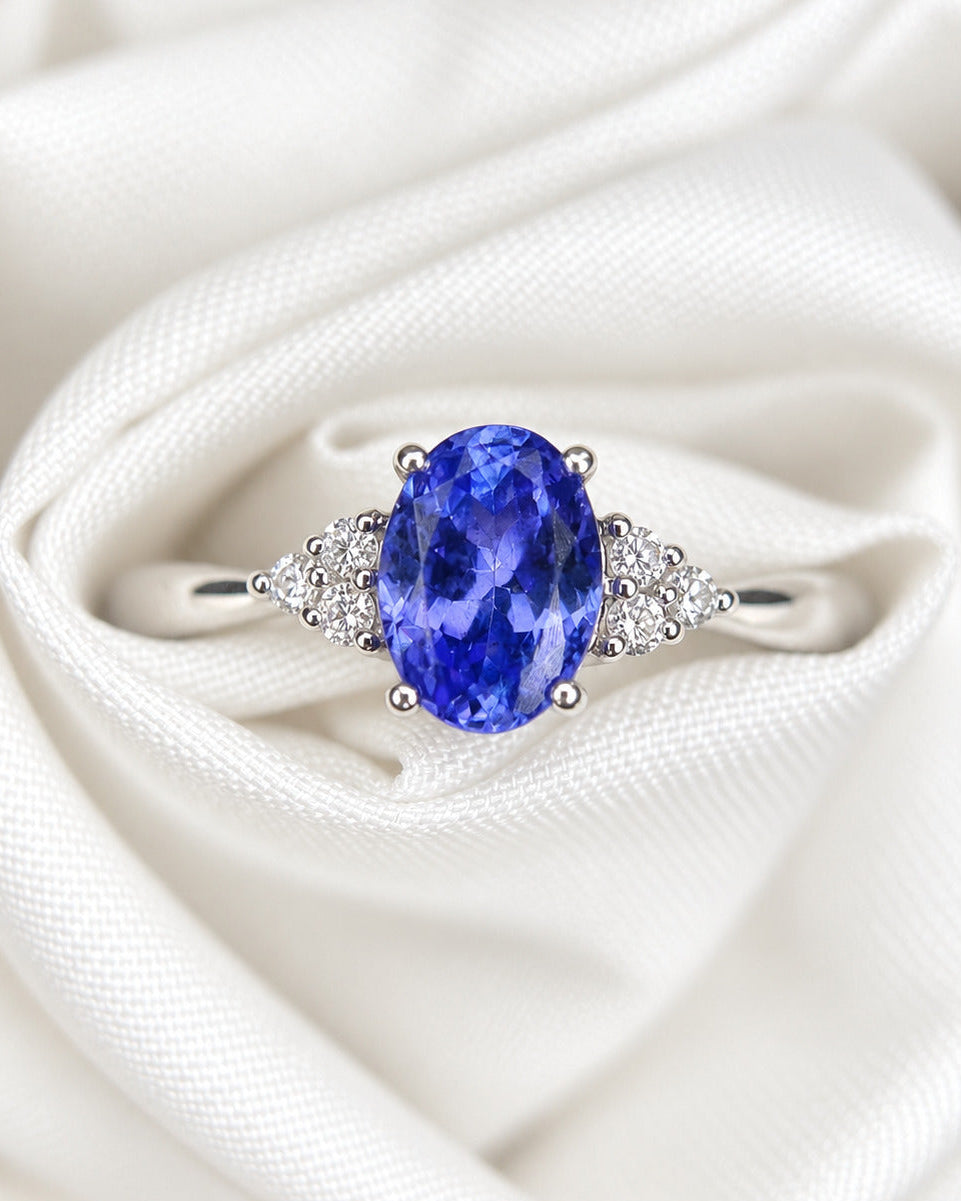 1-carat Tanzanite &amp; Diamond Trilogy Ring "Olympe"