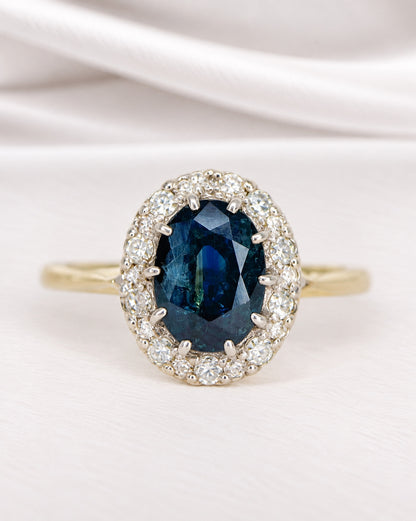 Bague Marguerite Saphir 1.40 carat &amp; Diamants 0.25 carat "Tiffaine"