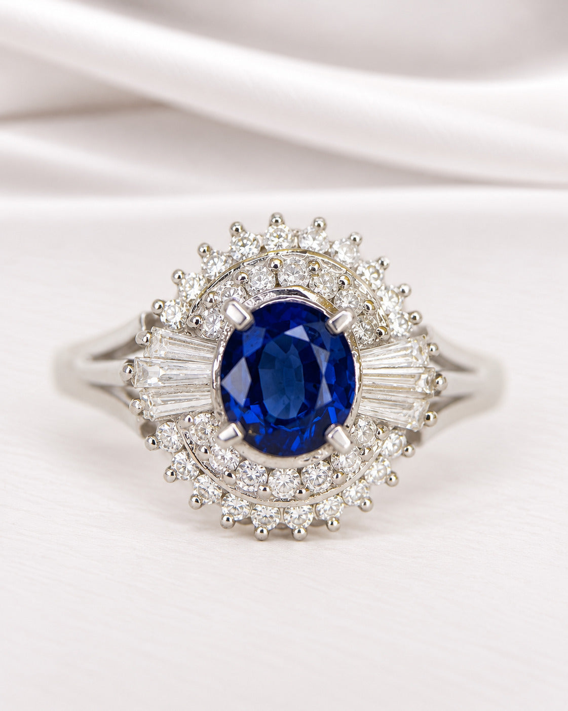 Bague Marguerite Saphir 0.60 carat &amp; Diamants 0.30 carat 4.04g "Lana"