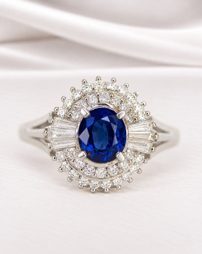 Bague Marguerite Saphir 0.60 carat &amp; Diamants 0.30 carat 4.04g "Lana"