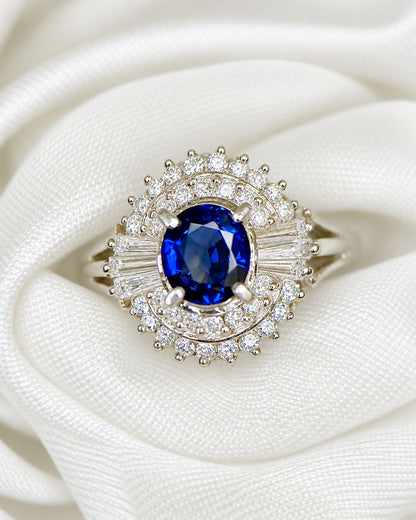 Bague Marguerite Saphir 0.60 carat &amp; Diamants 0.30 carat 4.04g "Lana"