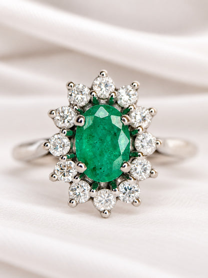 Bague Marguerite Émeraude 0.54 carat &amp; Diamants 0.24 carat "Philomène"