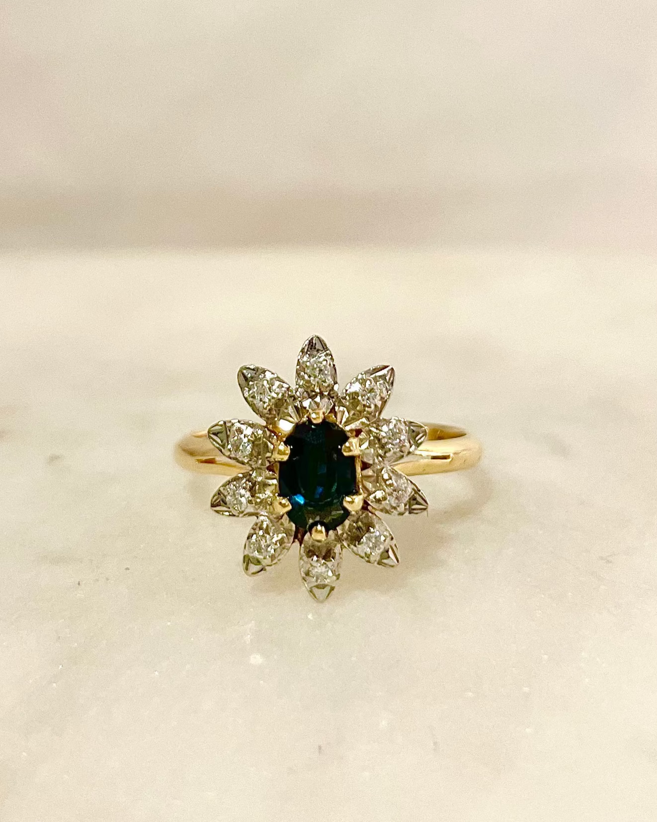Bague Marguerite Saphir naturel &amp; Diamants “Avery”