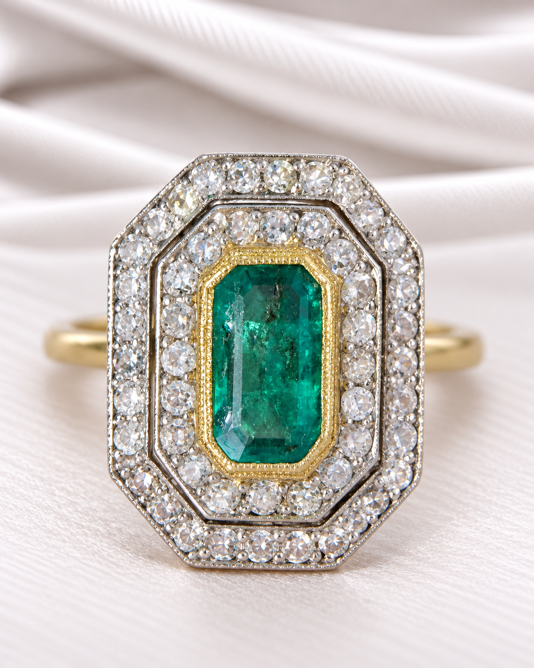 Bague Style Art-Déco Émeraude &amp; Diamants "Lynsey"