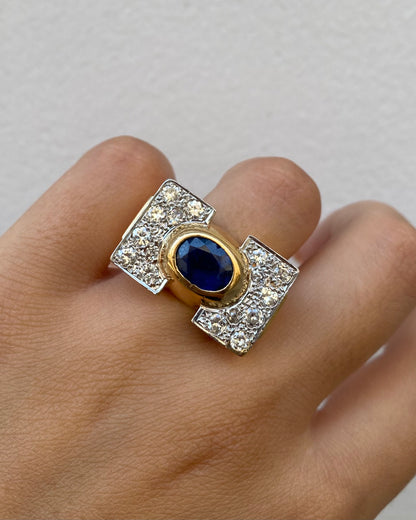 Bague Tank Saphir 2.10 carats &amp; Diamants 1.32 carat  &amp; or 15,52g &quot;Joséphine&quot;