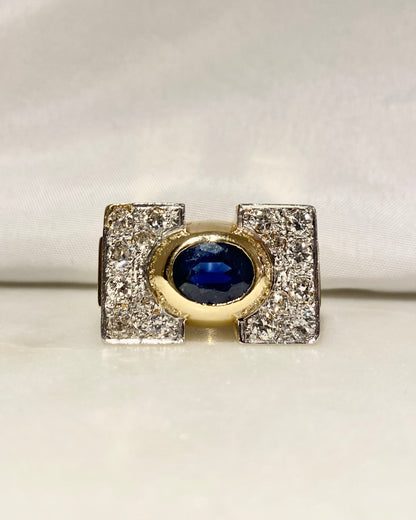 Bague Tank Saphir 2.10 carats &amp; Diamants 1.32 carat  &amp; or 15,52g &quot;Joséphine&quot;