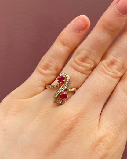 Bague Toi &amp; moi Rubis 0.50 carat &amp; Diamants &quot;Iséna&quot;