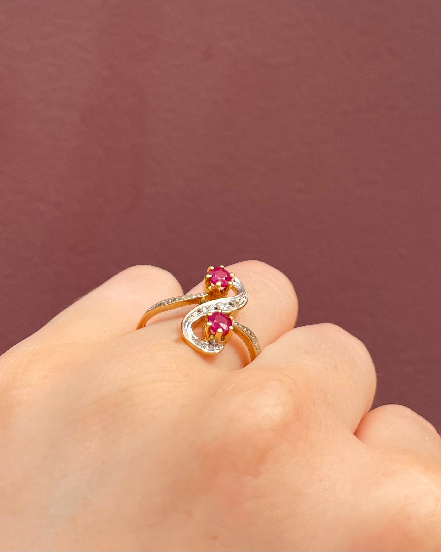 Bague Toi &amp; moi Rubis 0.50 carat &amp; Diamants &quot;Iséna&quot;