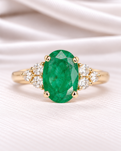 Bague Trilogie Émeraude 1.10 carat &amp; Diamants "Barbara"