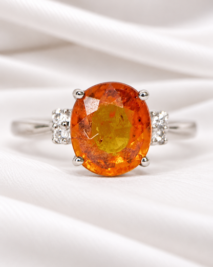 Bague Trilogie Grenat Spessartite 2.83 carats &amp; Diamants "Clara"