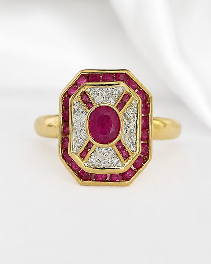 Anillo de estilo art déco con rubí de 1.64 quilates y diamantes «Lana»