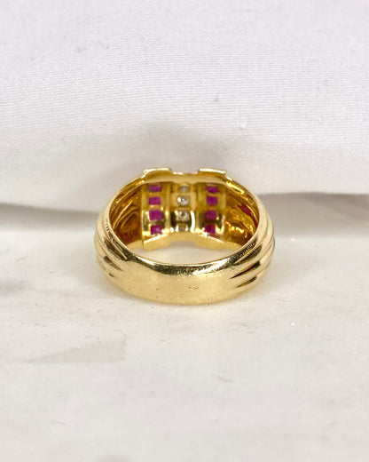 Bague Jonc Rubis, Diamants &amp; Or 7.80g &quot;Joelle&quot;