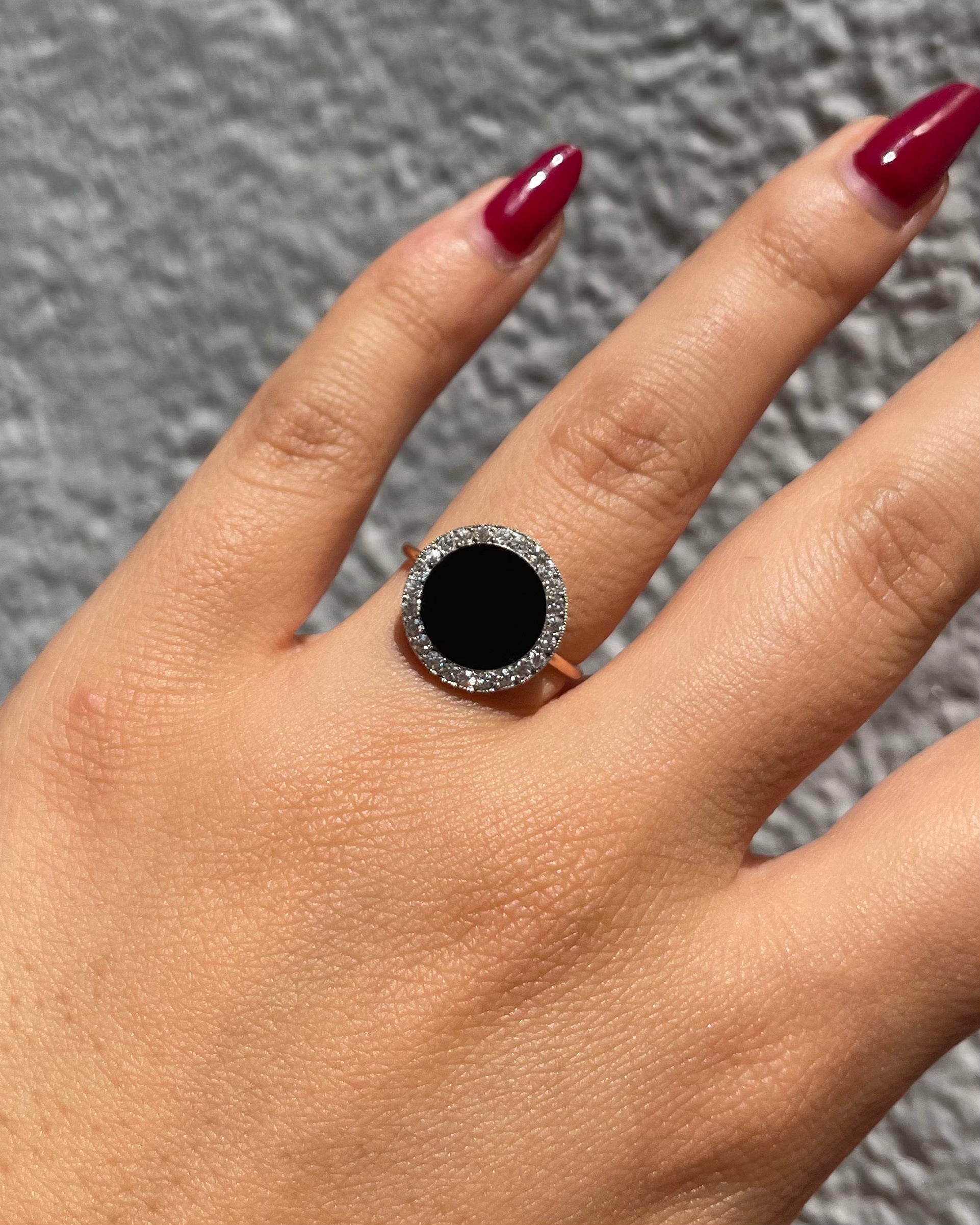 Bague Vintage Onyx &amp; 24 Diamants "Eleana"