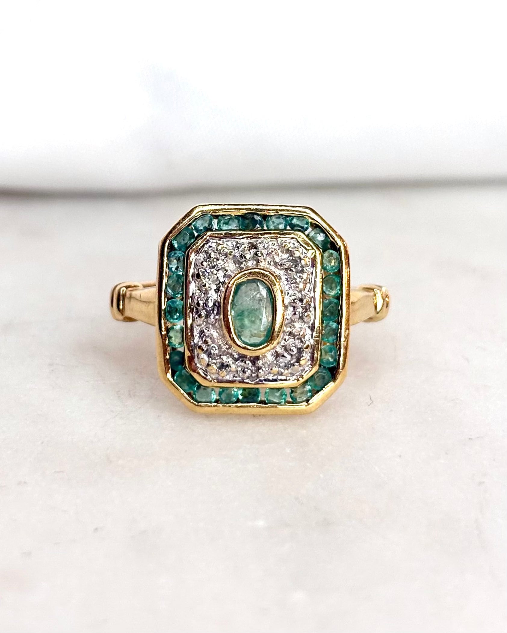 Bague Style Art Déco Émeraudes &amp; Diamants "Nara"