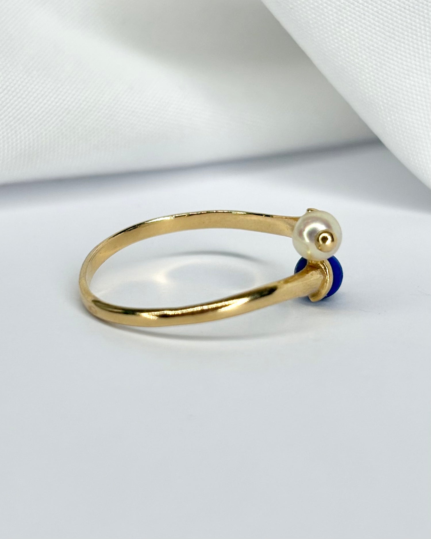 Toi &amp; Moi Ring Pearl &amp; Lapis Lazuli &quot;Prune&quot;