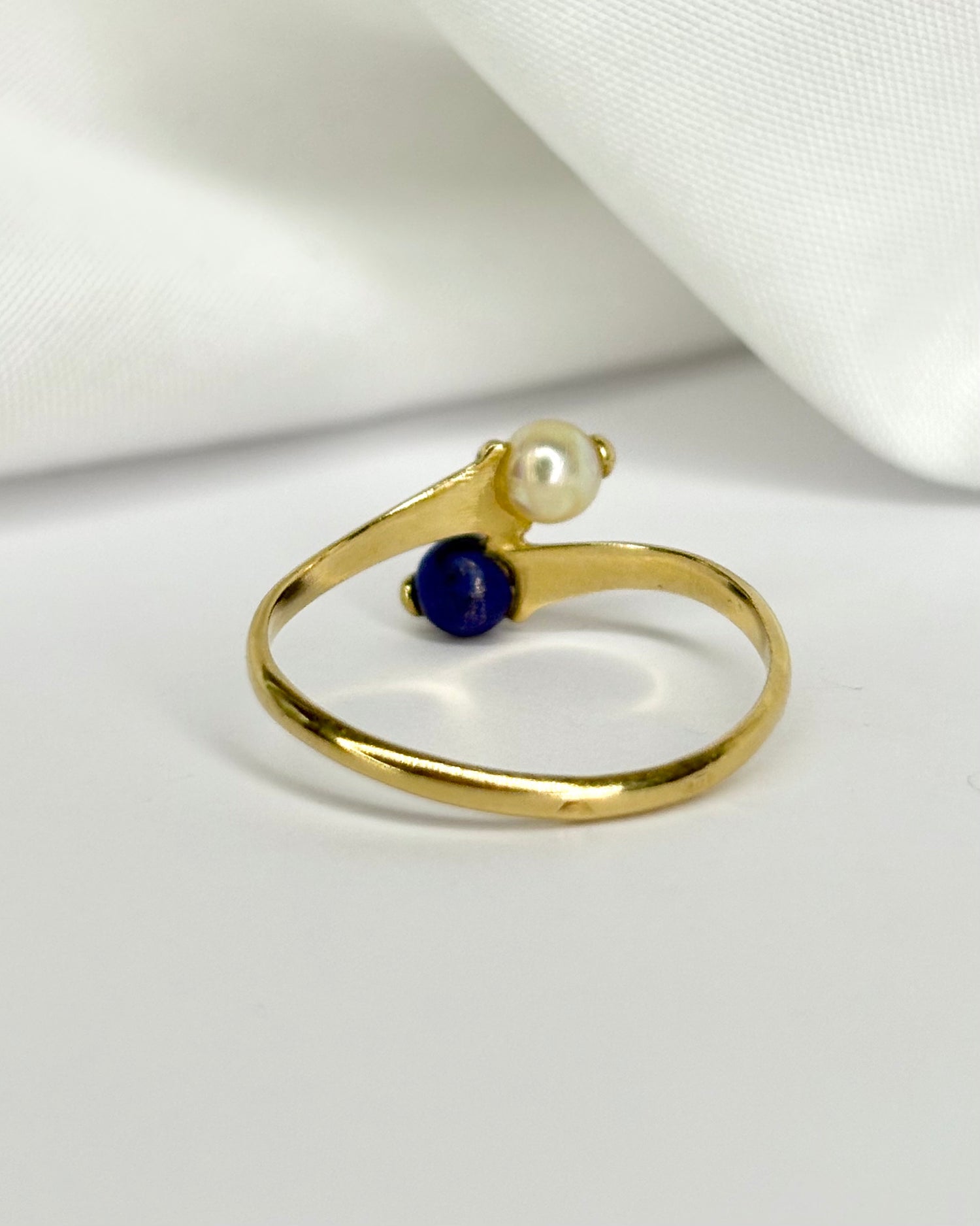 Toi &amp; Moi Ring Pearl &amp; Lapis Lazuli &quot;Prune&quot;