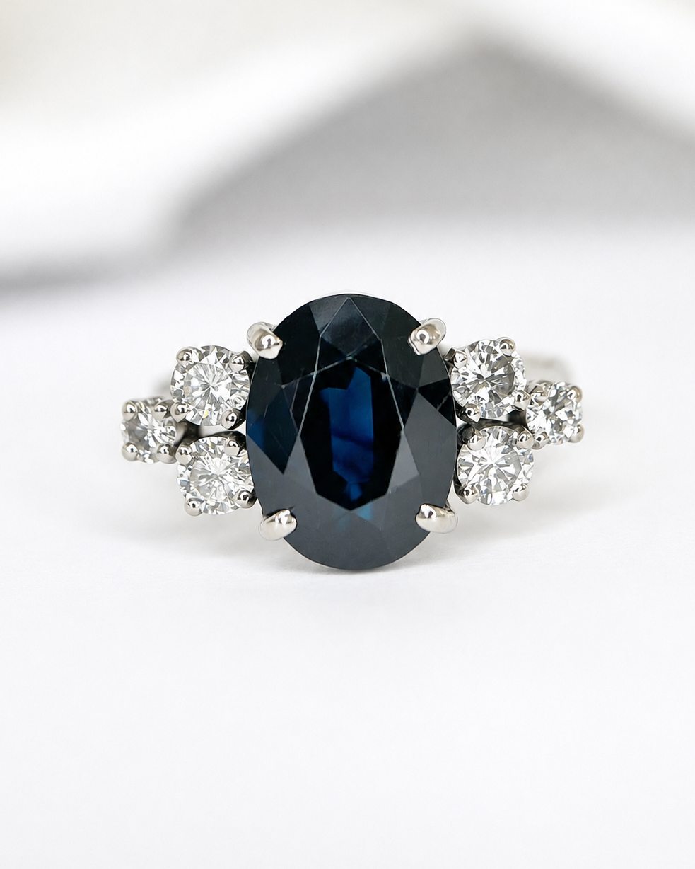 Bague Trilogie Saphir 5.26 carats &amp; Diamants 0.30 carat 4,2g "Célia"