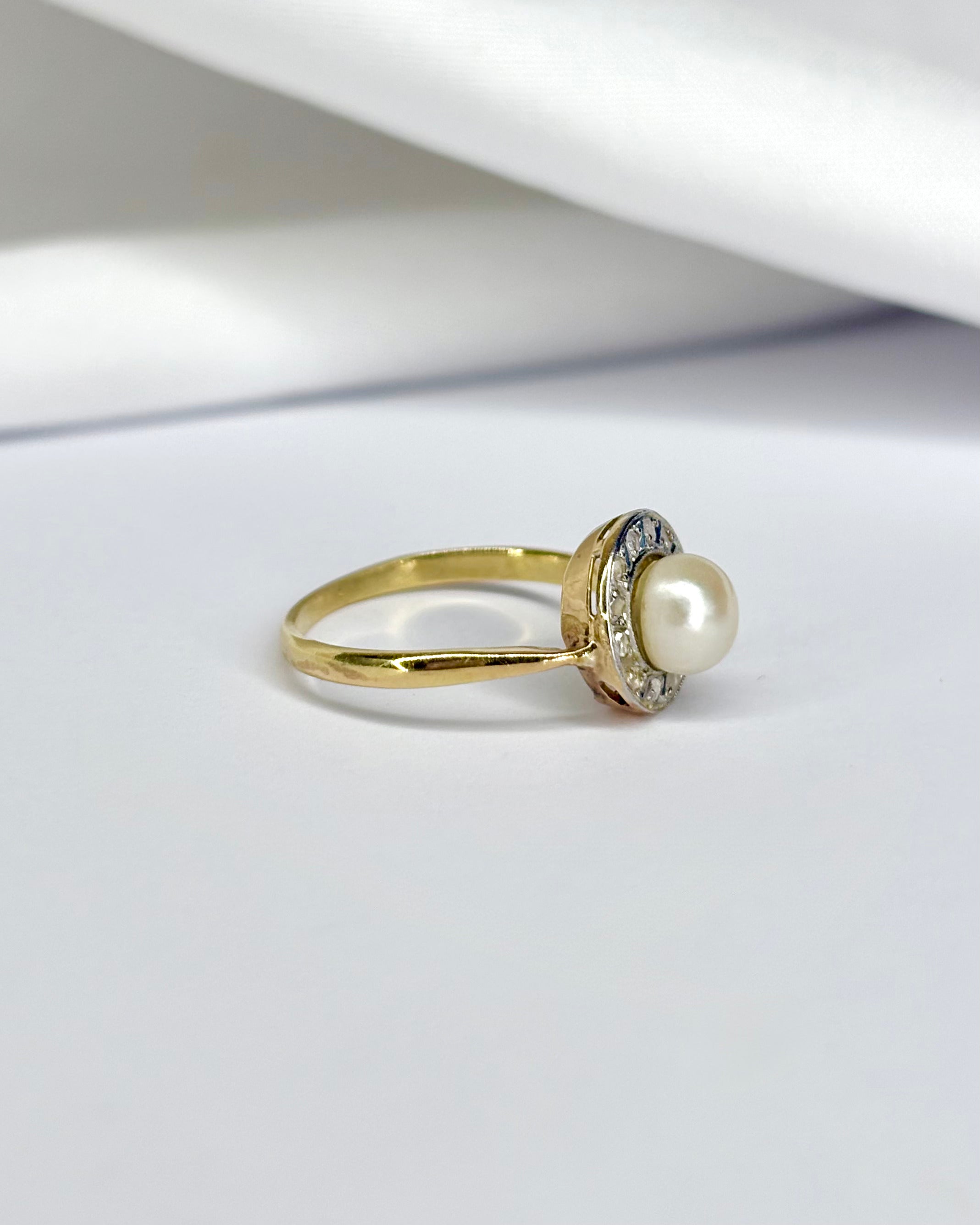 Bague Marguerite Art Déco Diamants &amp; Perle "Elina"