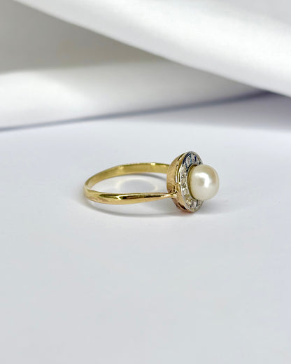 Anillo Margarita Art Déco Diamantes y Perla &quot;Elina&quot;