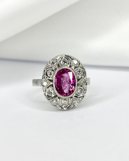 Art Deco Style Ring Sapphire 1.80 Carat &amp; Diamonds 0.42 Carat &quot;Ginelle&quot;