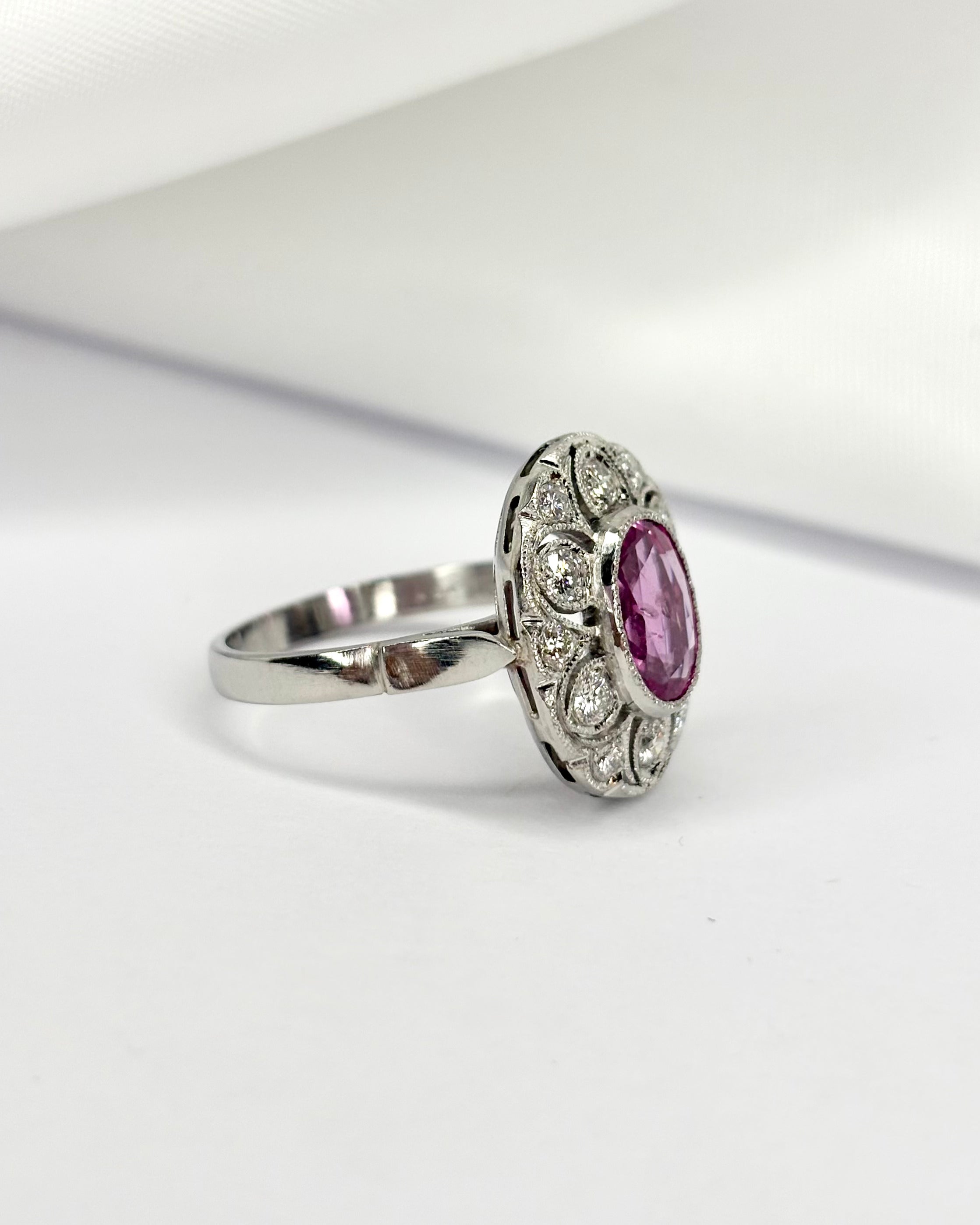 Art Deco Style Ring Sapphire 1.80 Carat &amp; Diamonds 0.42 Carat &quot;Ginelle&quot;