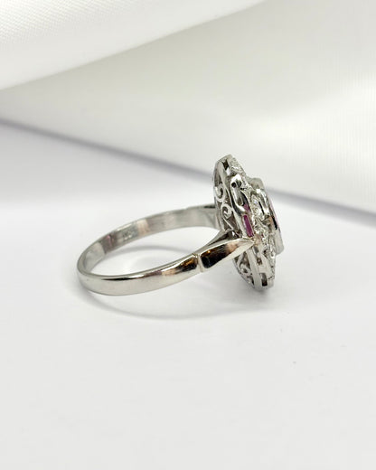 Art Deco Style Ring Sapphire 1.80 Carat &amp; Diamonds 0.42 Carat &quot;Ginelle&quot;