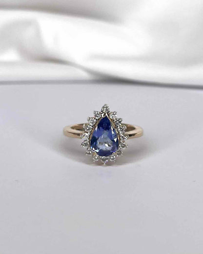 Marguerite Ring Pear Tanzanite 1.83 carat &amp; 16 Diamonds &quot;Denise&quot;