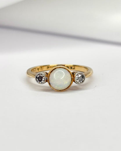 Bague Trilogie Art Déco Opale &amp; Diamants &quot;Esther&quot;