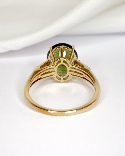Bague Cocktail Moldavite 4.15 carats &amp; Diamants "Aurore"