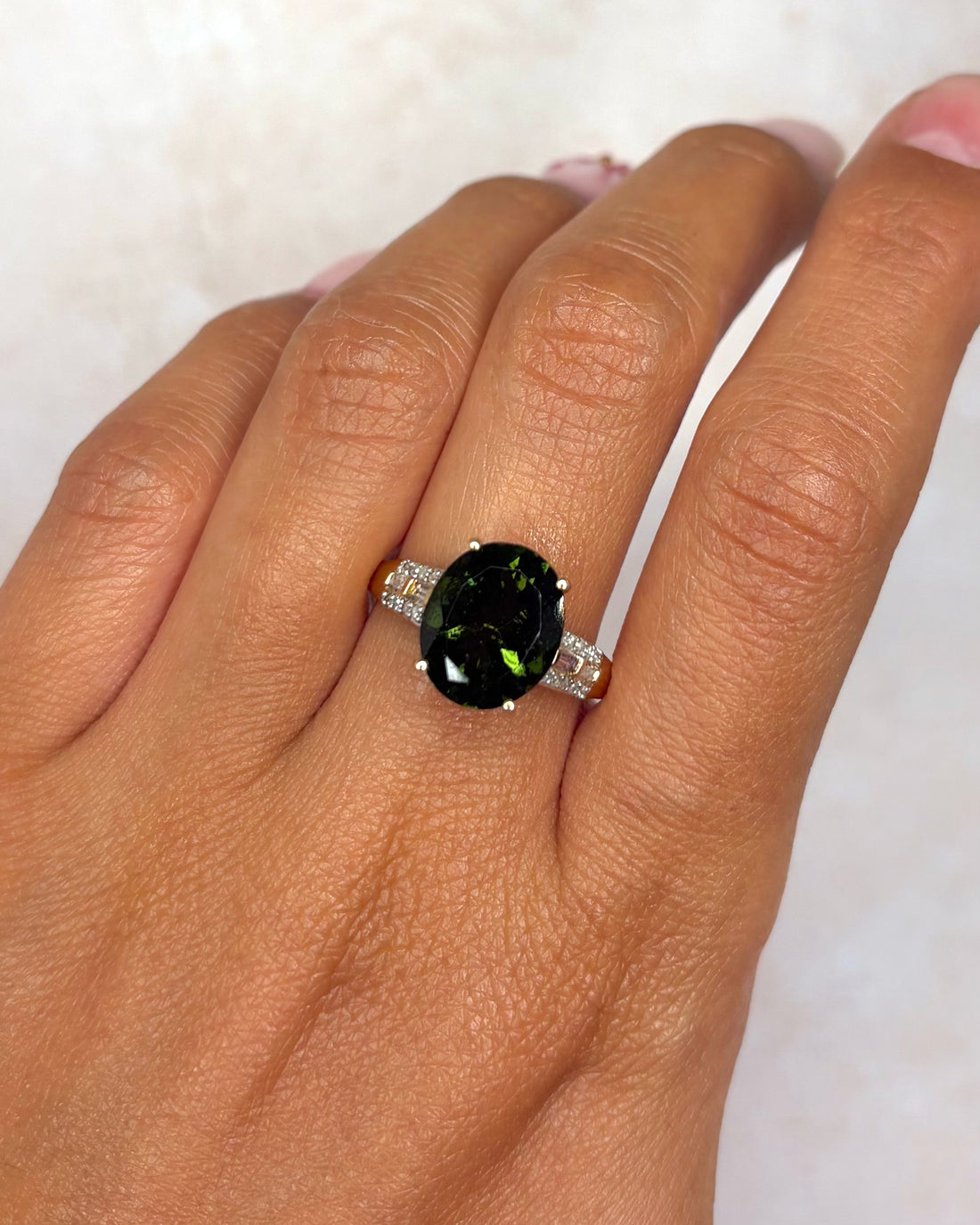 Bague Cocktail Moldavite 4.15 carats &amp; Diamants "Aurore"