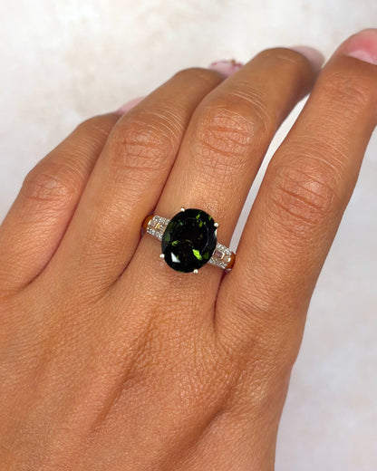 Bague Cocktail Moldavite 4.15 carats &amp; Diamants "Aurore"