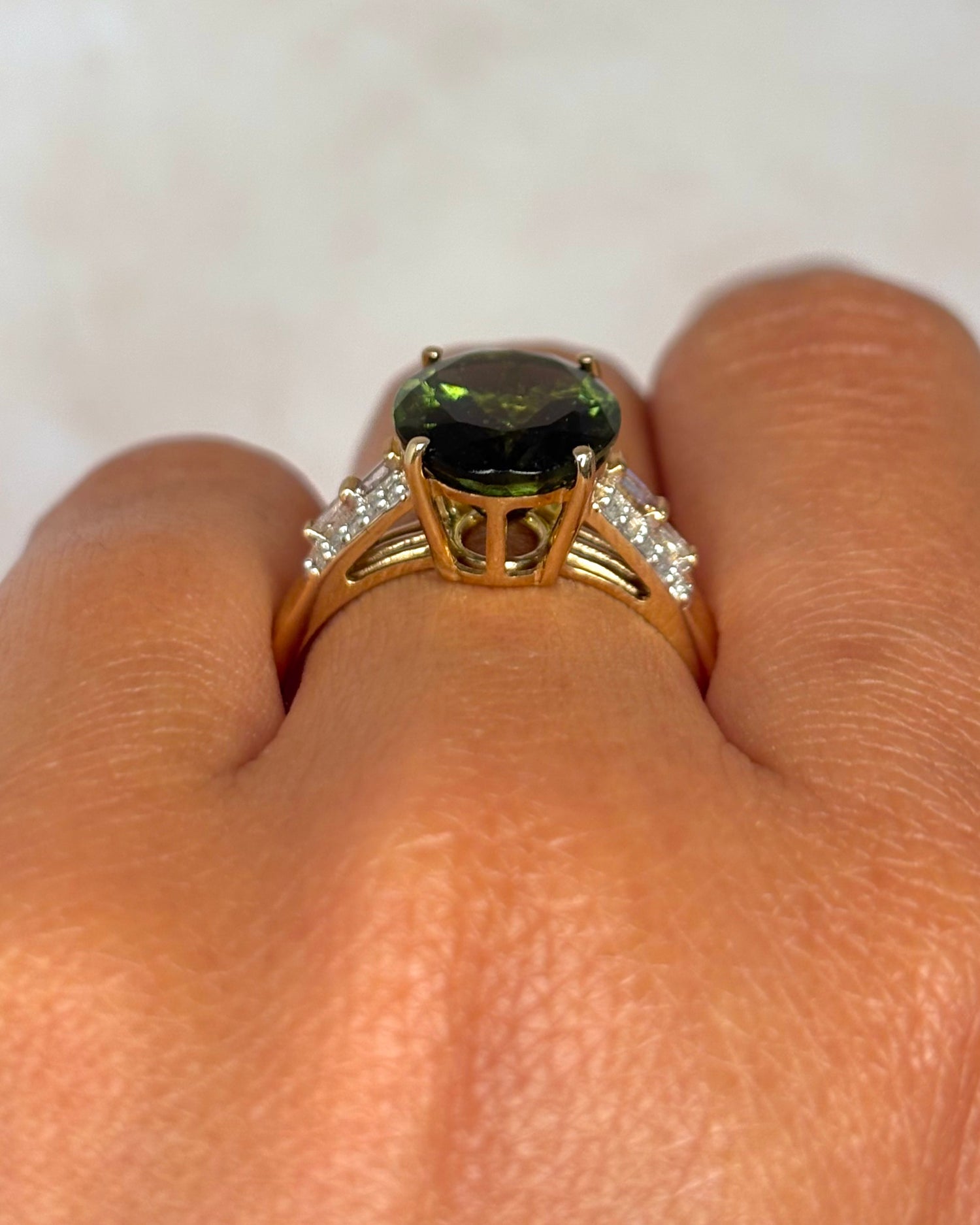 Bague Cocktail Moldavite 4.15 carats &amp; Diamants "Aurore"