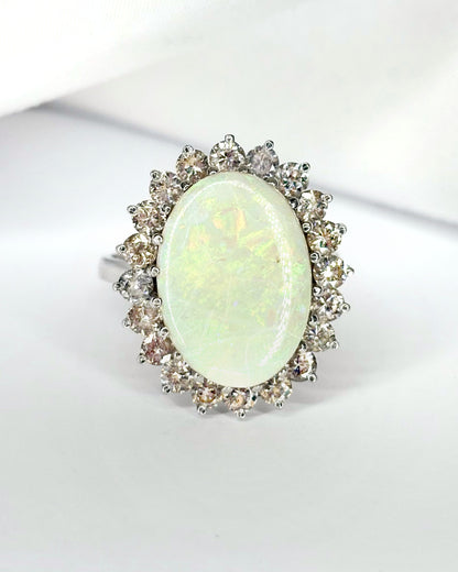 Marguerite Opal Ring 6.40 carats and Diamonds 1.40 carat &quot;Wilona&quot;