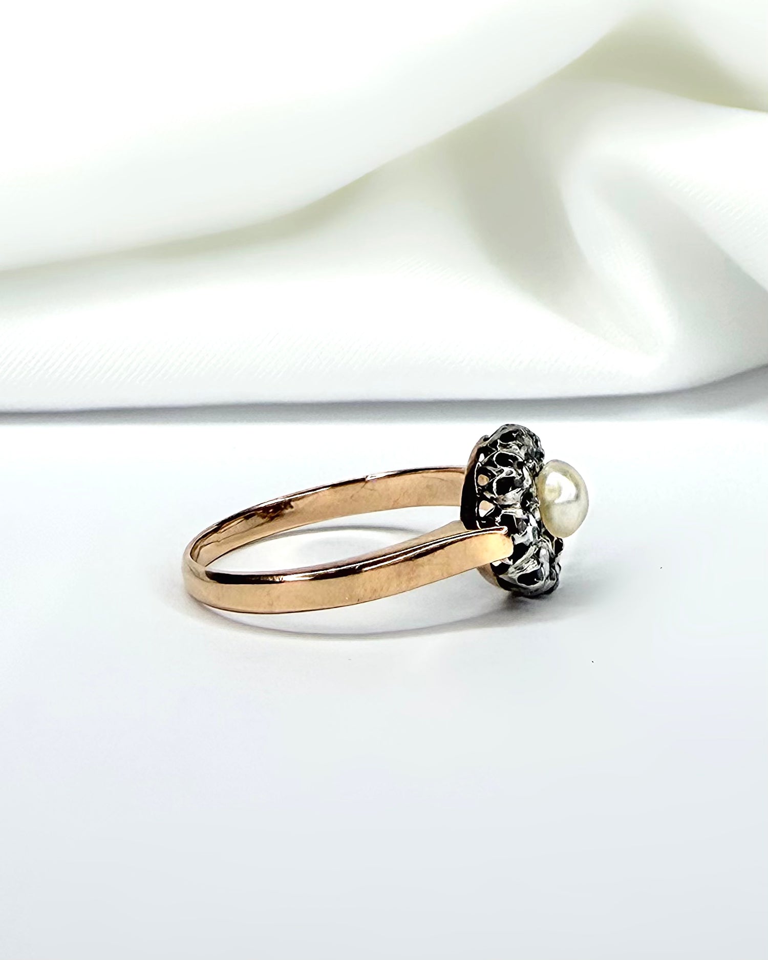 Bague Marguerite Art Déco Diamants &amp; Perle "Elsa" - Elliade Paris