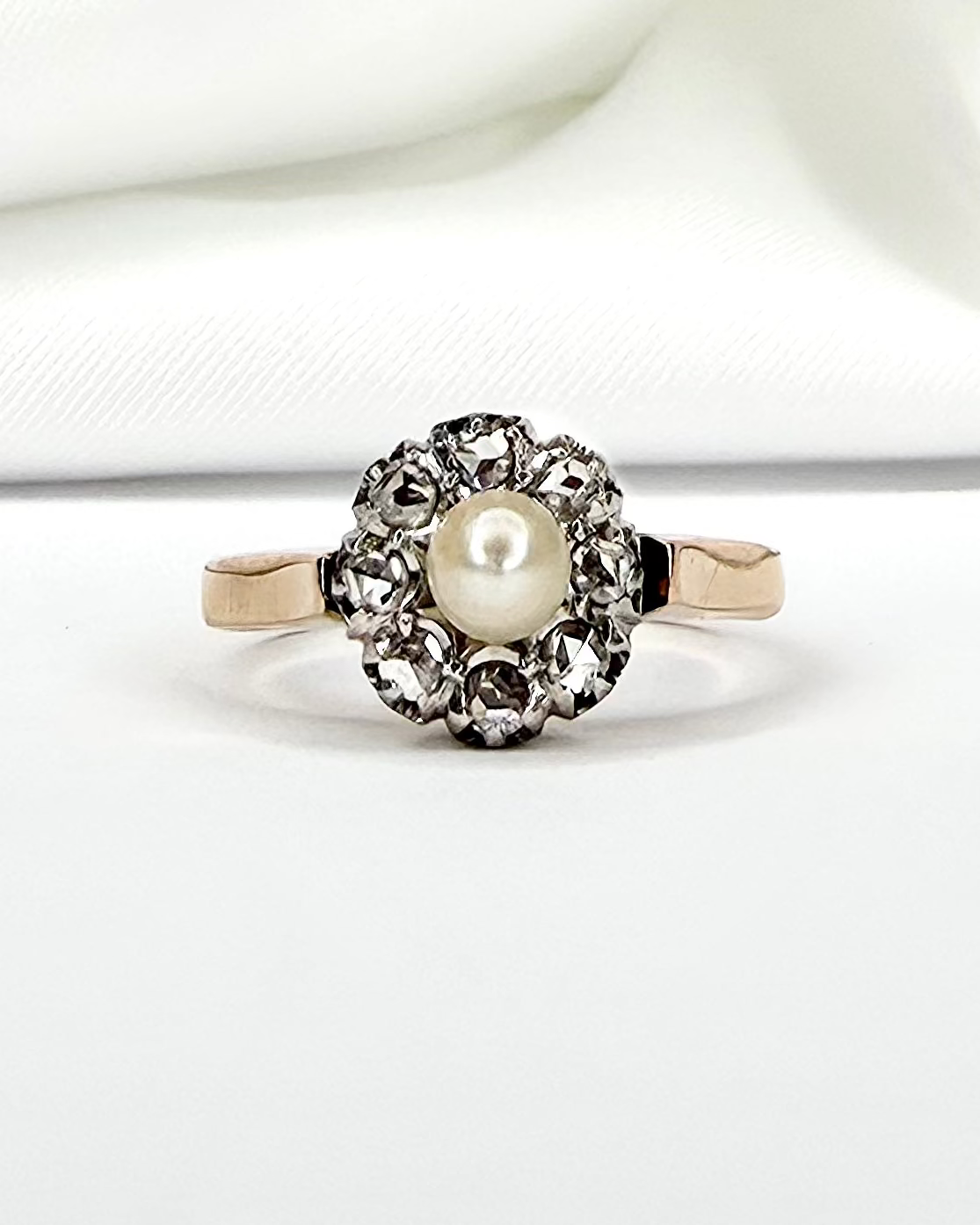 Bague Marguerite Art Déco Diamants &amp; Perle "Elsa" - Elliade Paris