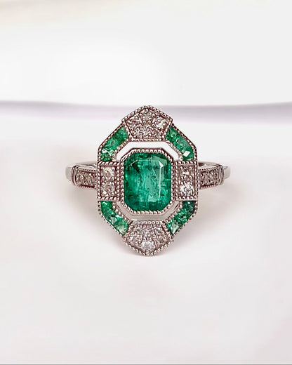 Bague style art déco emeraudes diamants "Rosie" - Elliade Paris