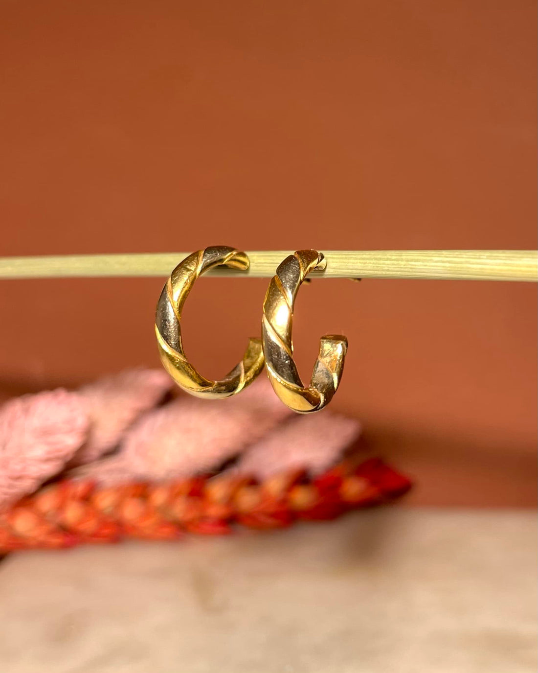 Vintage Two-Tone Gold "Behan" Half Hoop Earrings