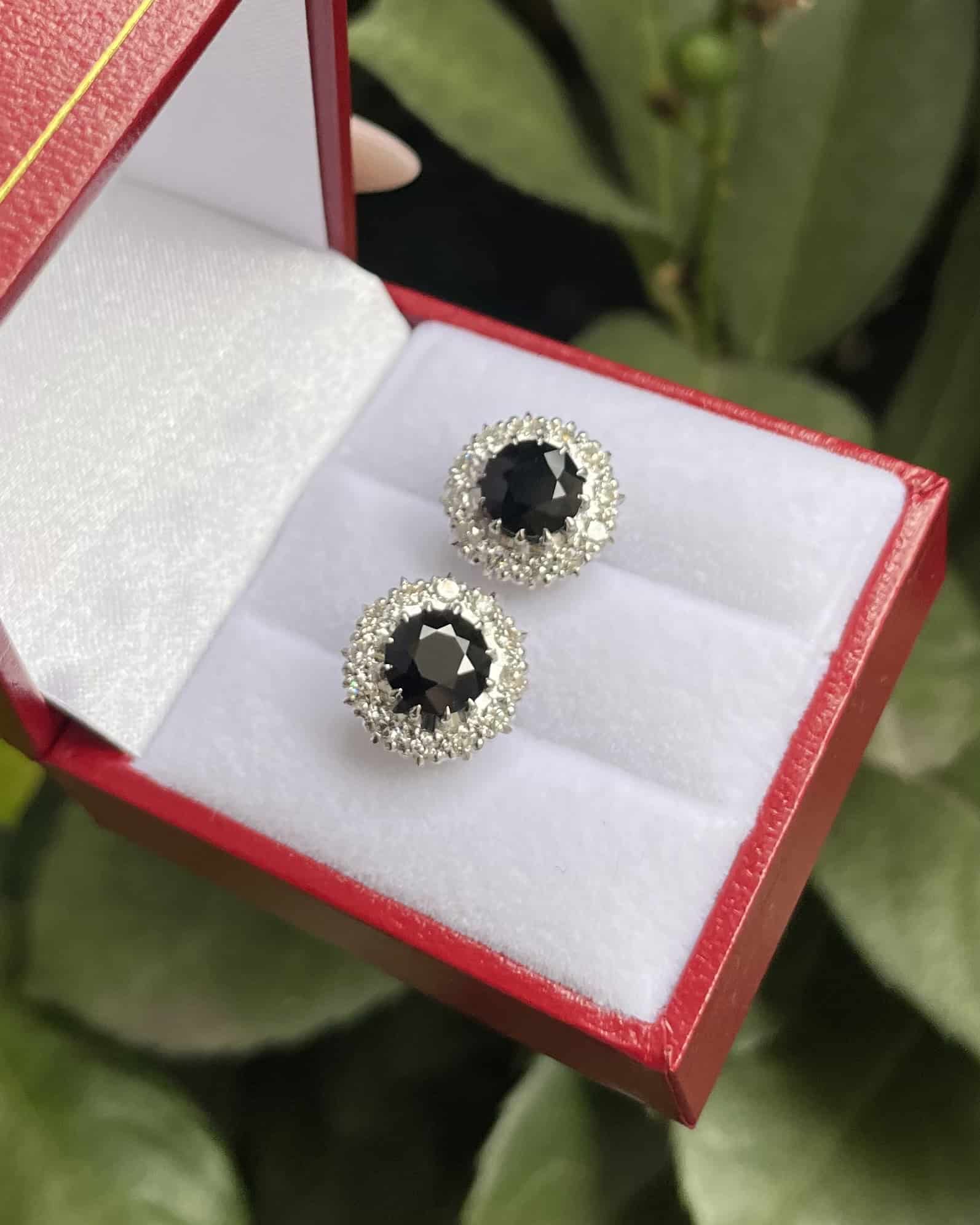 "Hailee" Daisy Earrings Sapphire 2.80 carats &amp;amp; 24 Diamonds 0.48 carats