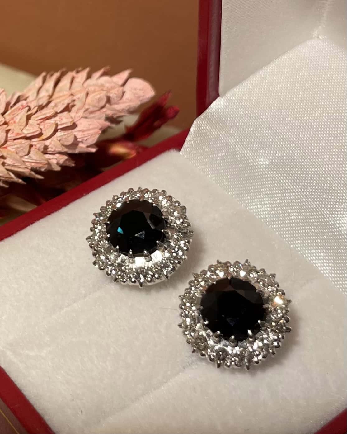 "Hailee" Daisy Earrings Sapphire 2.80 carats &amp;amp; 24 Diamonds 0.48 carats