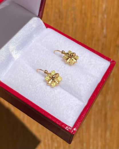Dormeuses Vintage or jaune et vert 18 carats "Kinsley"