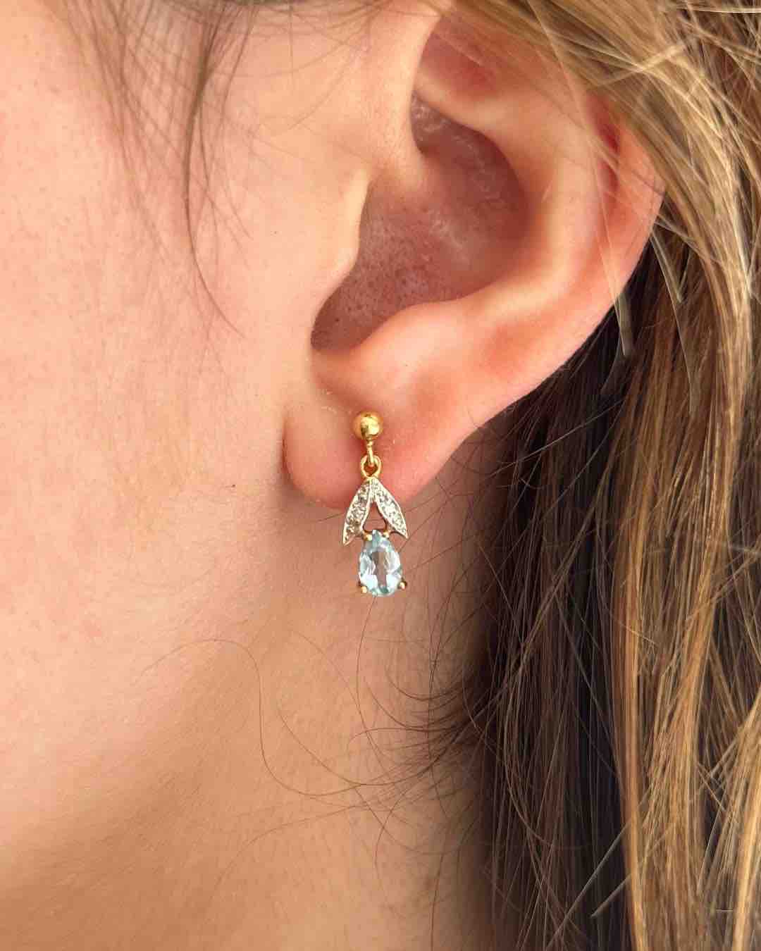 Boucles Aigue Marine et Diamants &quot;Cléophé&quot;